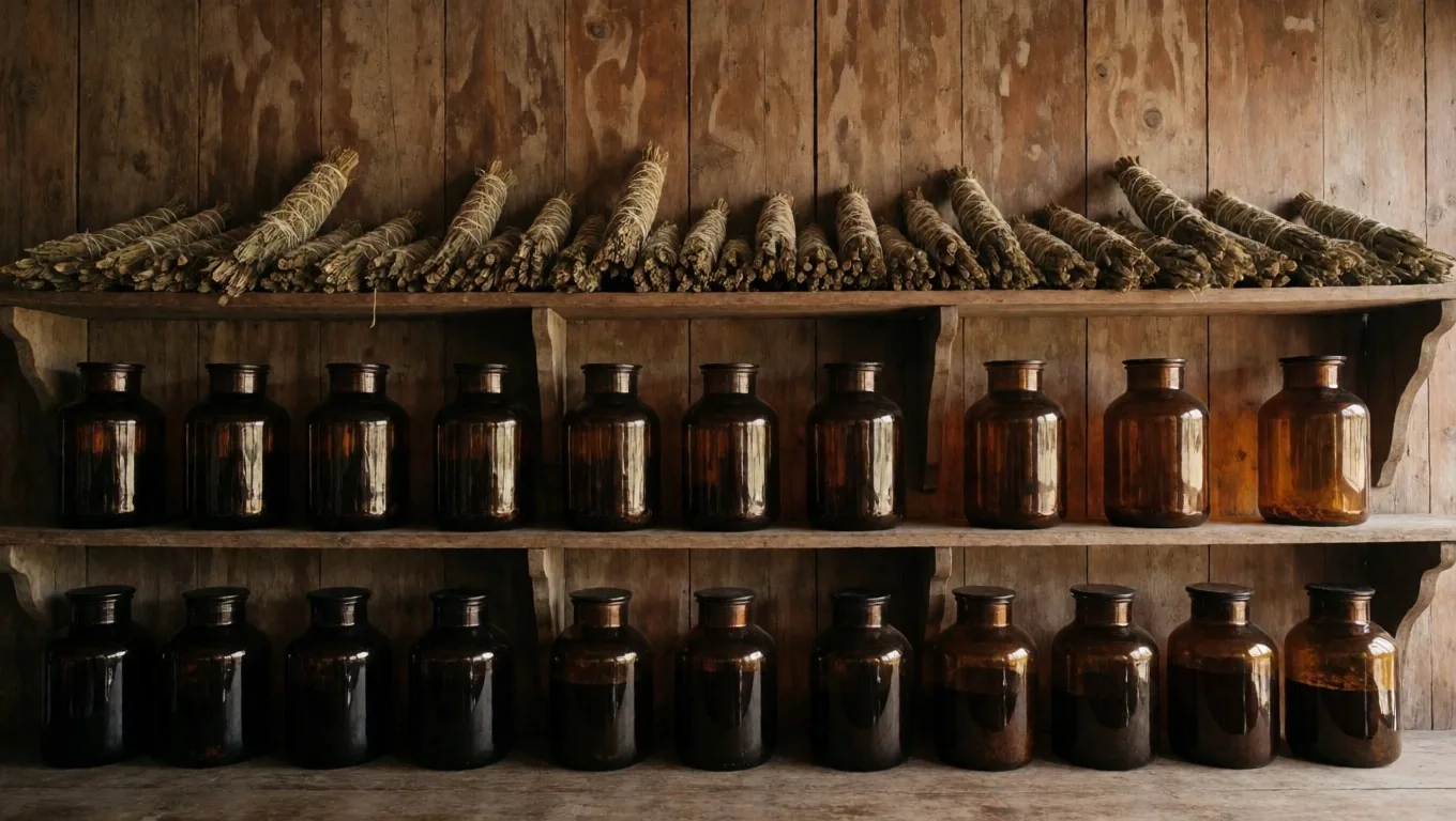 Dried botanicals and herbal roots on warm paper