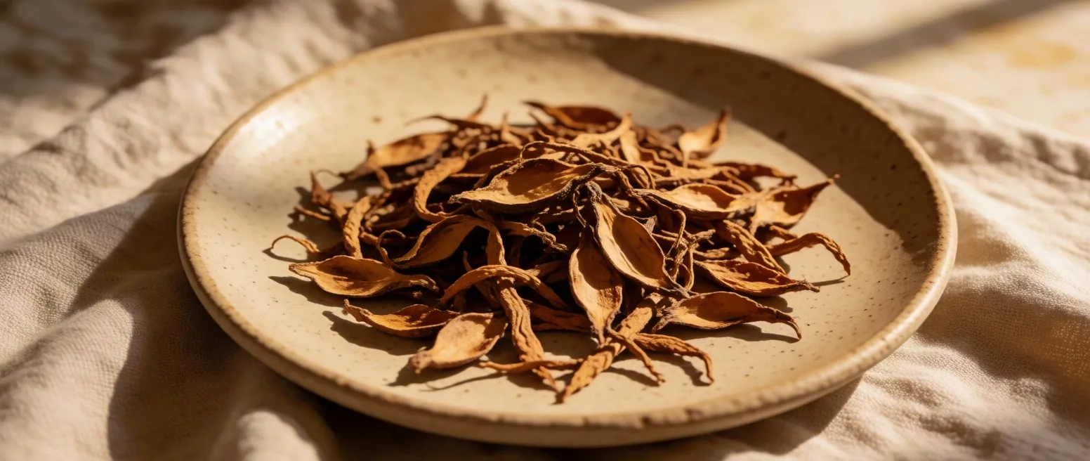Natural herbal ingredients on warm linen
